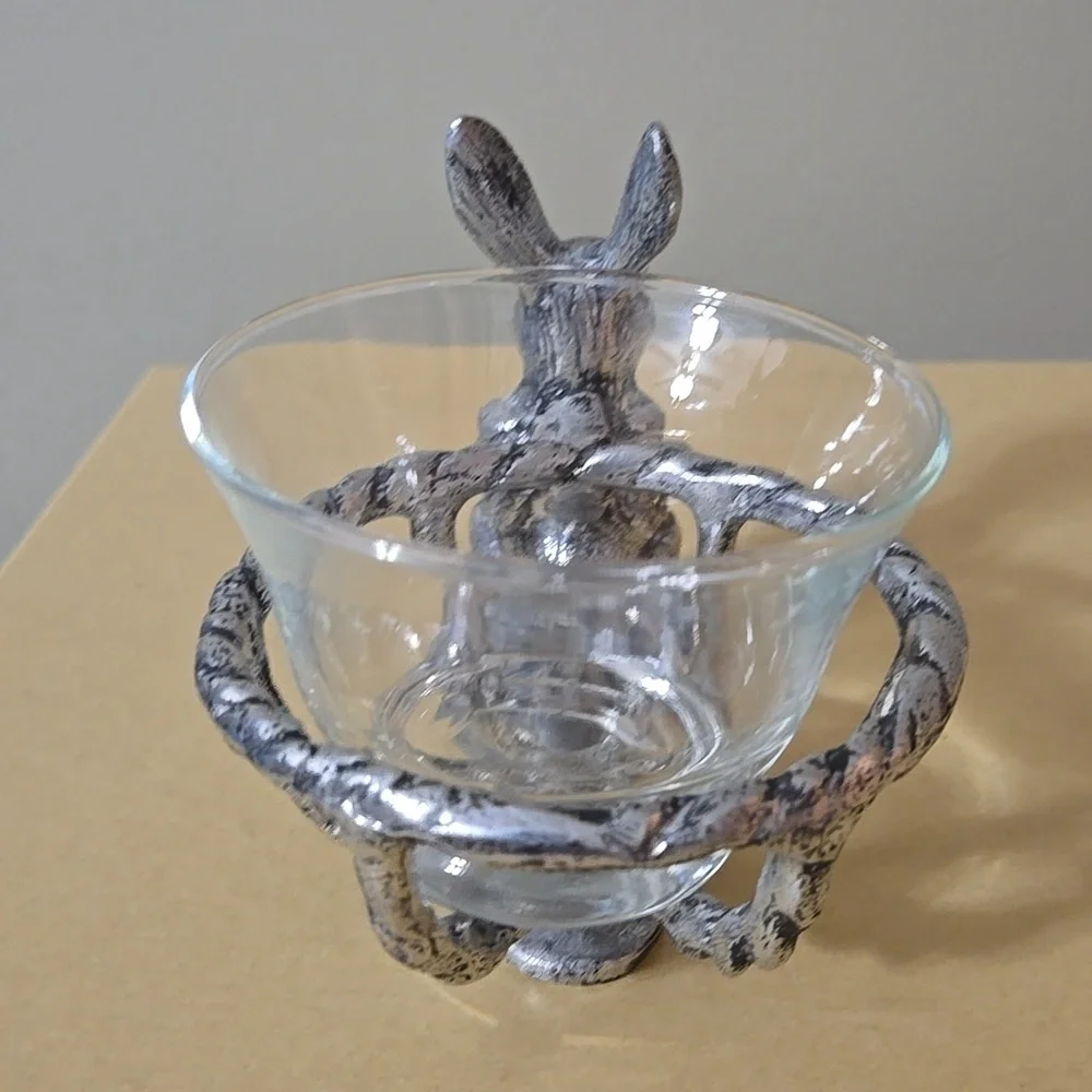 Pottery Barn Silver Rabbit Glass Bowl Holder